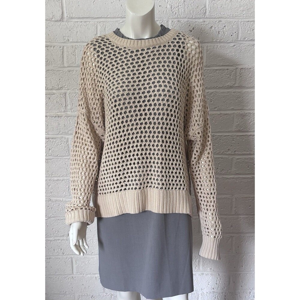 FISHERMEN Sweater Women XL TALL Open Knit Top Crew Neck Coastal Casual Old Navy